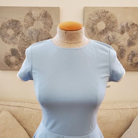Love Ady Tiered Fit-&-Flare Dress size Medium in Light Blue/White - NEW - Picture 2 of 11